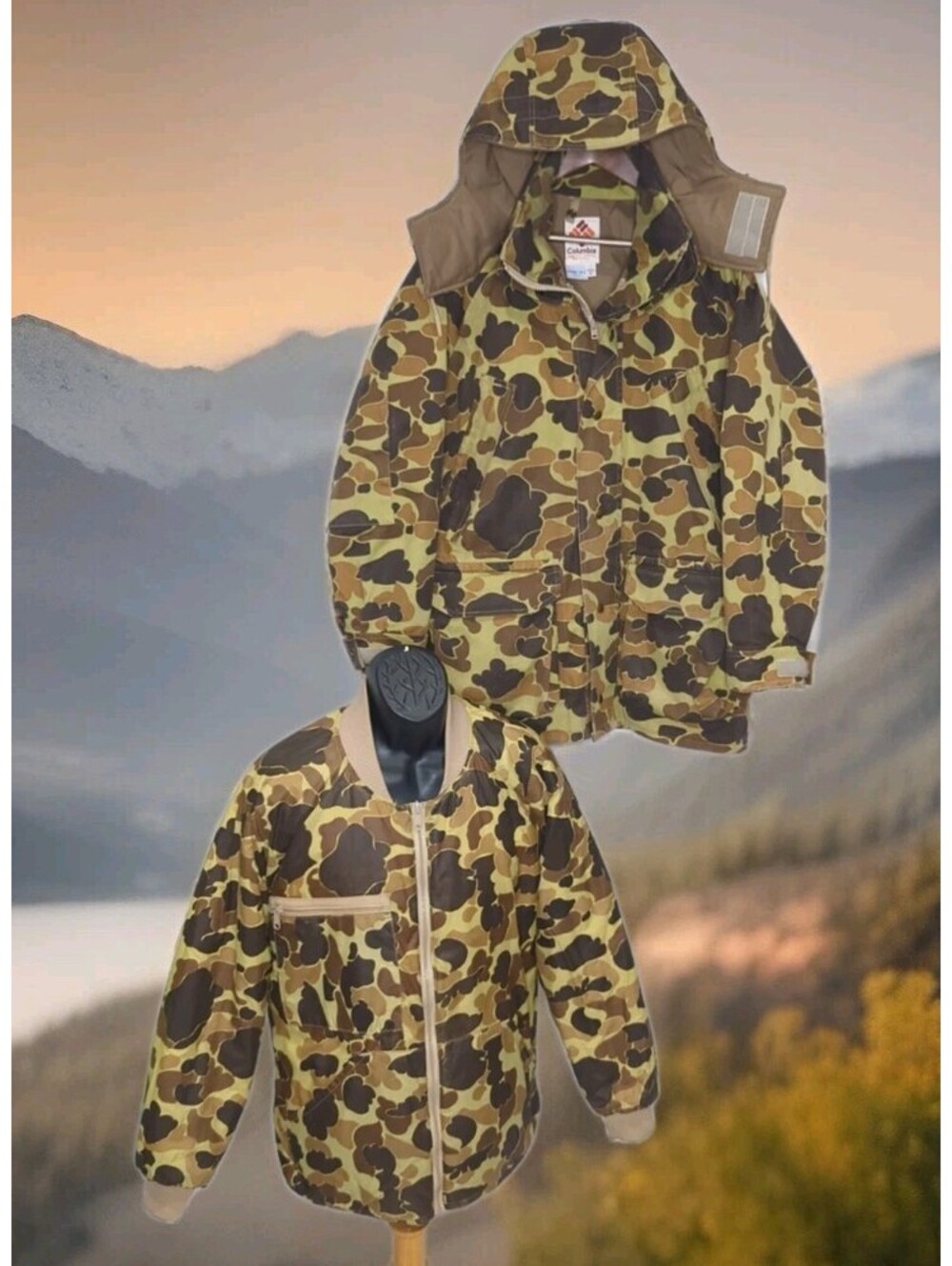 Columbia 80 Gore-Tex Parka Frog Camo Duck Hunting Jacket Men Medium Bomber Liner